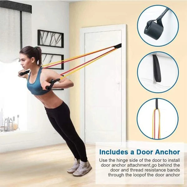 Power Resistance Band Set- Workout Bands Exercise Elastic Pull Rope 11 Pcs Set